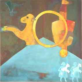 duhüpfstmiteinembeinindenhimmel,  120x120cm, oel auf leinwand, 1996